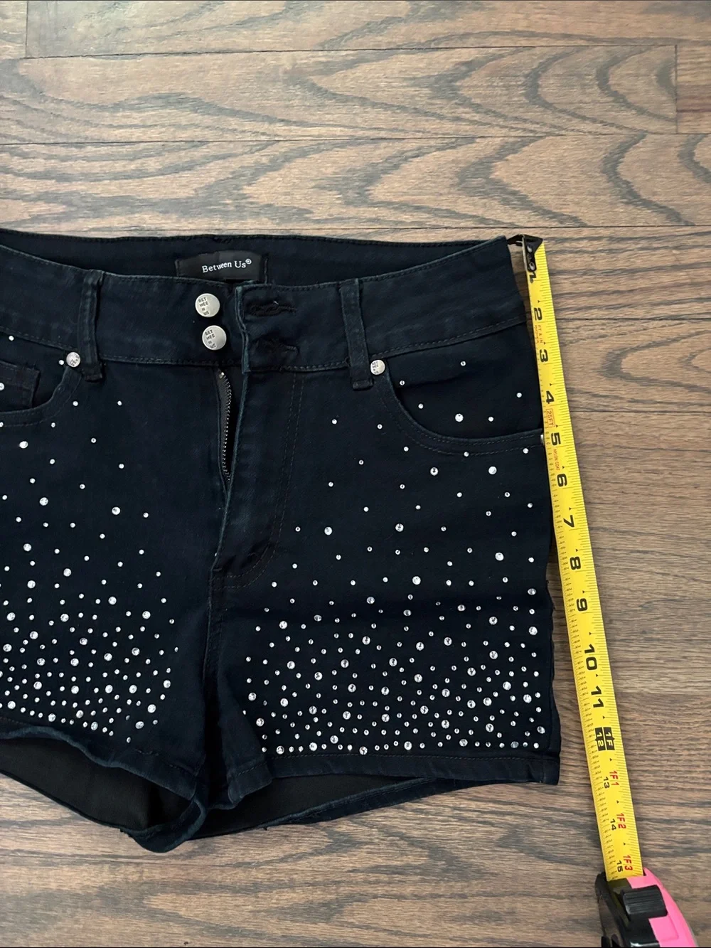 Black Rhinestone High-Rise Jean Shorts